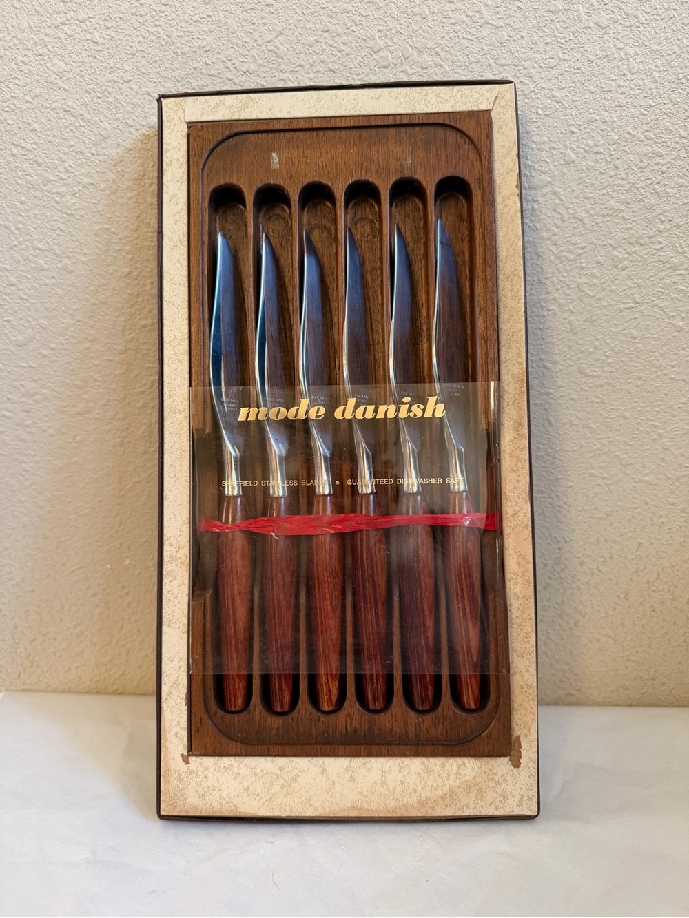 Vintage Mode Danish Steak Knife Set Japan MCM Rosewood Handles w/ Box